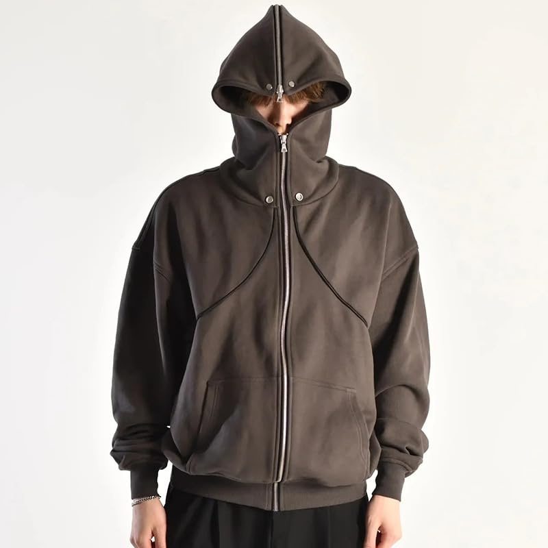 Mens Y2K Zip Up Hoodie Unisex fashion Casual Fall Jacket solid color Hooded Sweatshirts with Pockets grunge Hoodie3