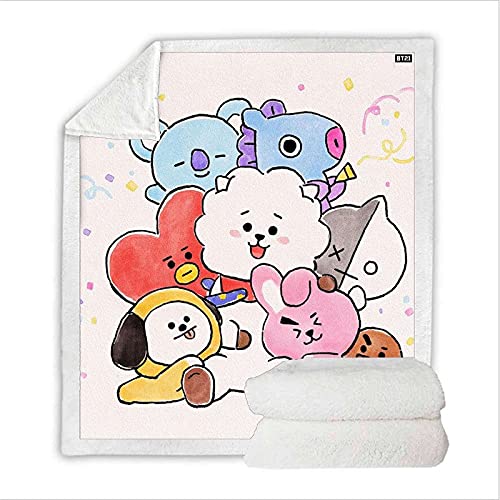 SMNVCKJ BT21 BTS Couverture polaire en 100 % microfibre douce et chaude pour adultes et enfants Parfaite pour un canapé et un canapé-lit (motif 17, 100 x 140 cm) Cover