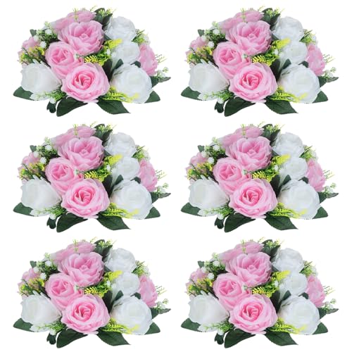 Image of NUPTIO Pink & White Flower Balls: Artificial Rose Centerpieces for Tables