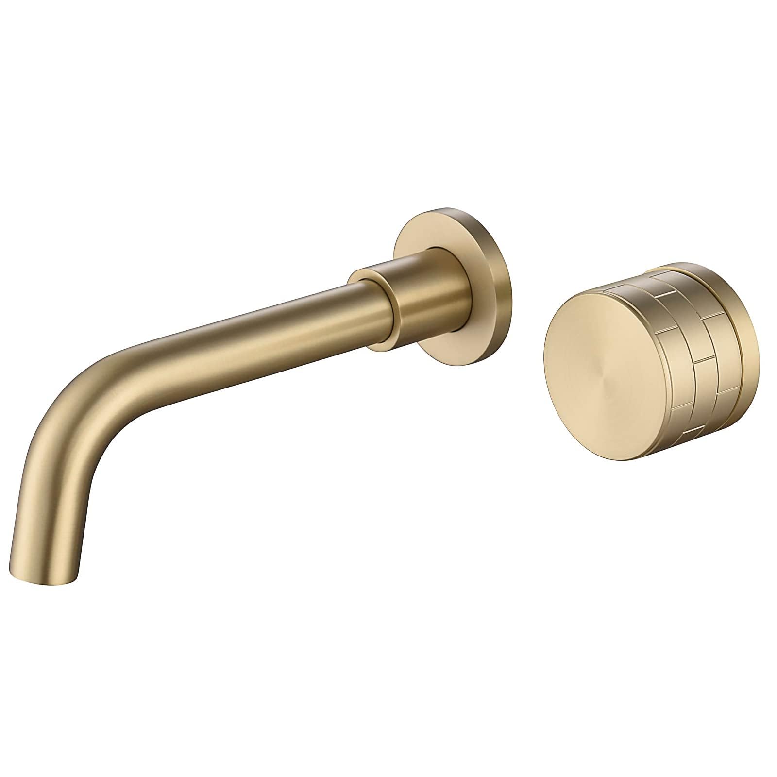 HCFYAUIS Gold Basin Mixer Taps Wall Mounted Brushed Brass Bathroom Tap, Knob Handle Swivel Spout Concealed Sink Faucet