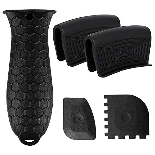 Zhizaihu - Soporte de silicona para estufa, soporte de estufa, con 5 unidades, funda antideslizante, soporte para olla y manga resistente al calor