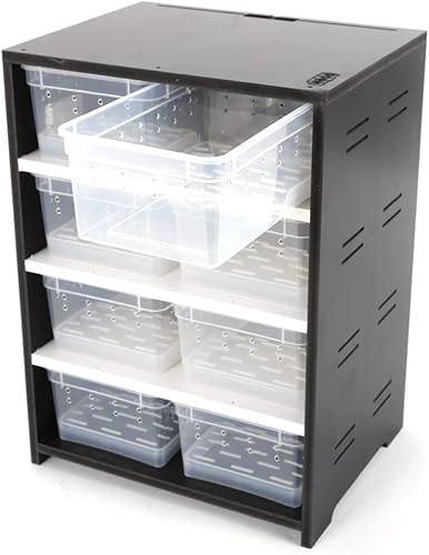 Miniatura 3 de Tanque de cría de reptiles, jaula de terrario de reptiles con 8 rejillas acrílicas, caja de cría de lagartos transparente con higrómetro y