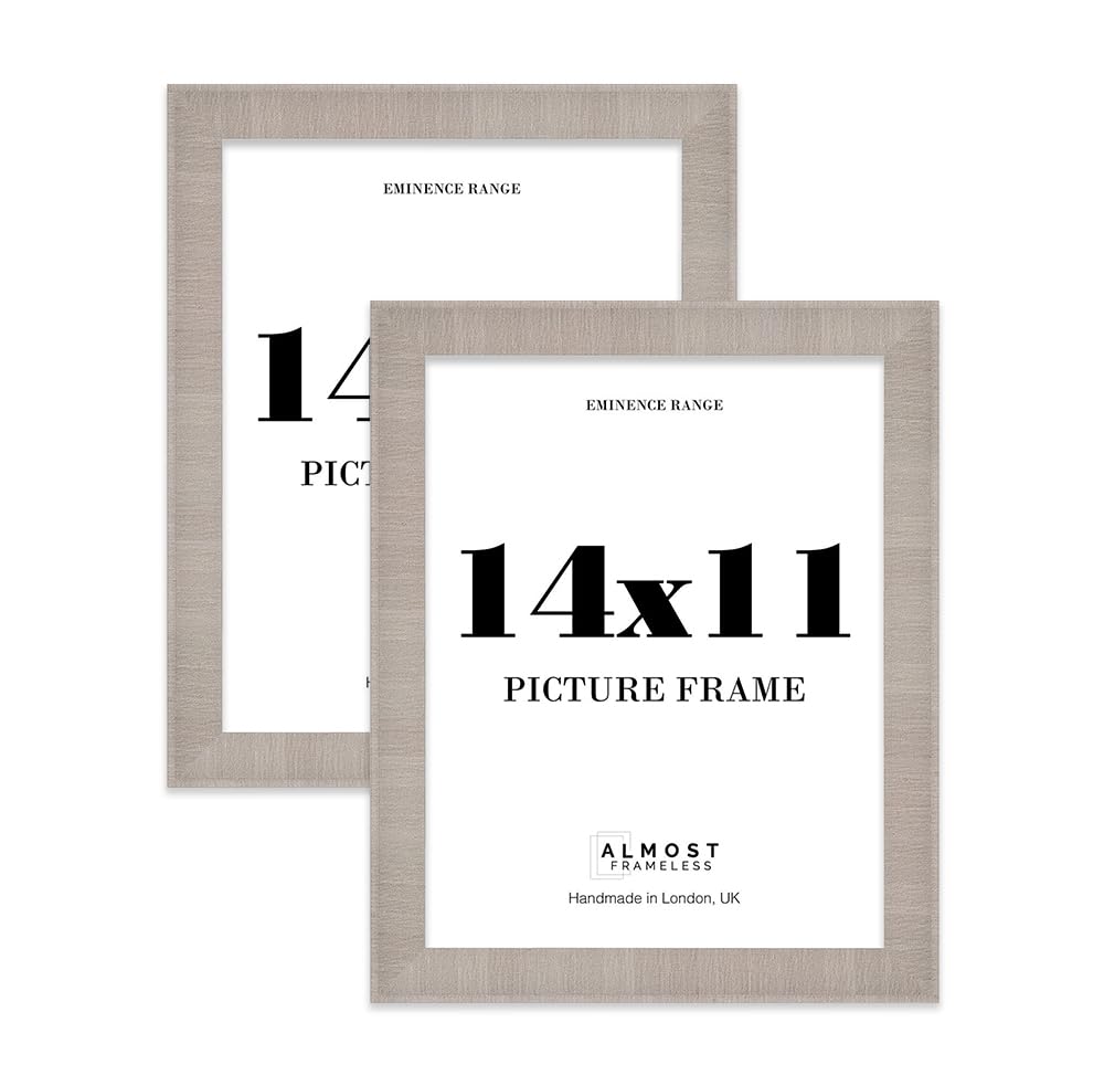 14x11" Grey Picture Frame - Rustic Wood Industrial Effect Photo Frame for Wall Display, Ideal for Posters, Prints & Home Décor, Wall Hooks and Kickstand, 32mm Edge - 2 Pack