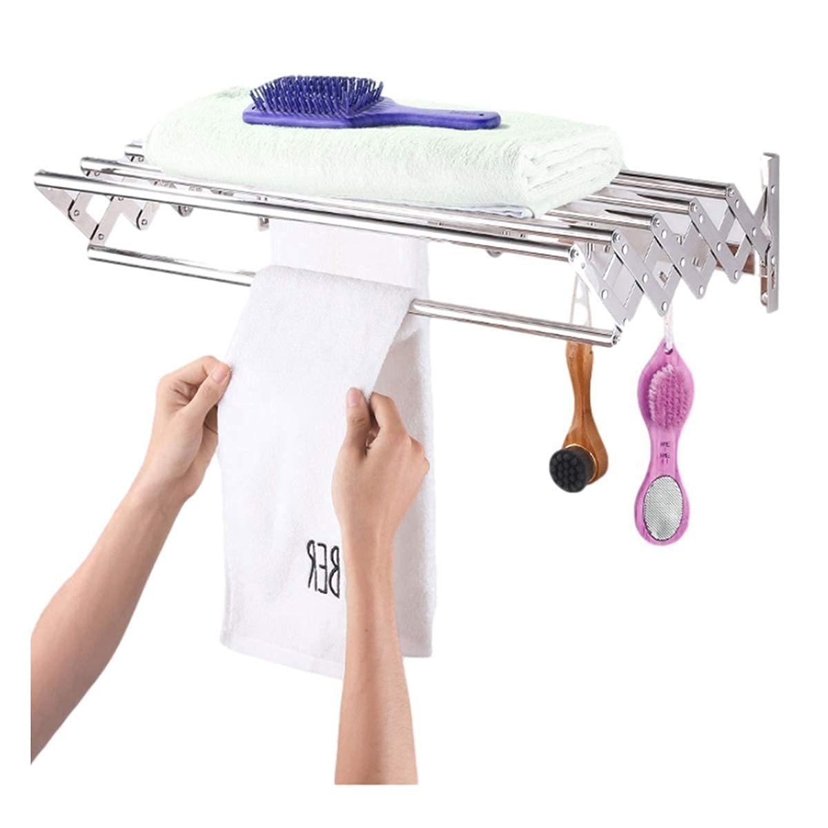 Ścienny wieszak na ręczniki do łazienki chowany wiszący wieszak na ubrania Półka kuchenna nad drzwiami Stal nierdzewna 6 prętów 4 haczyki (rozmiar: 60 cm/23,6 cala) beautiful scenery