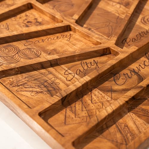 Image of Spread Serving Platter - Handcrafted Acacia Wood Platter with Sections - Rectangular Serving Board for Cheese, Fruits & Appetizers (16x8x0.59 inches)