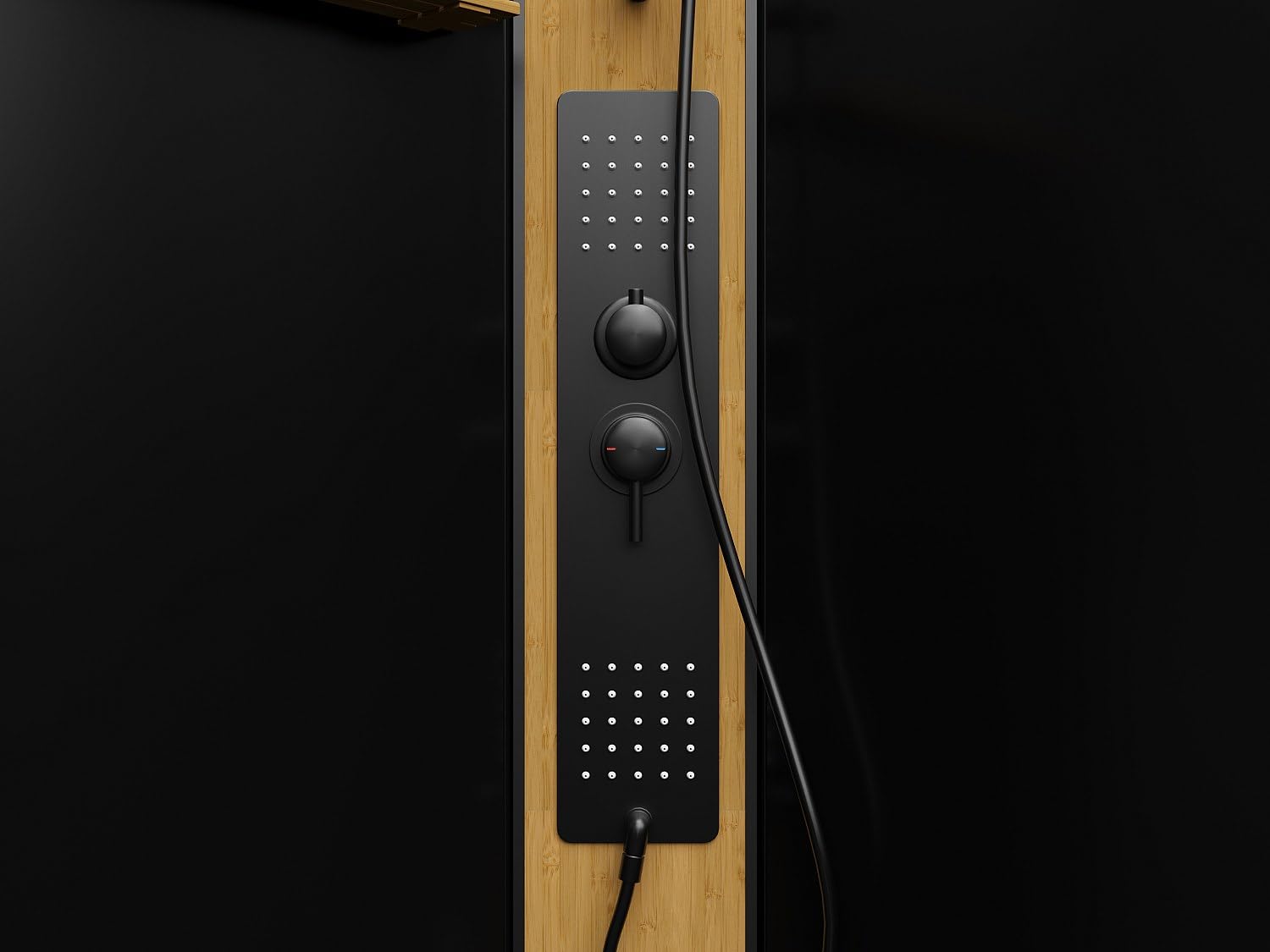 Vente-unique - Cabine de douche hydromassante carrée avec panneau en bambou - Noir - L90 x l90 x H225 cm - DESULO