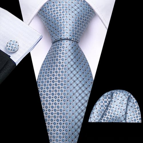 Image of YOHOWA Men Plaid /Striped Ties Set Silk Business Wedding Formal Fashion Necktie and Pocket Square Cufflinks Set