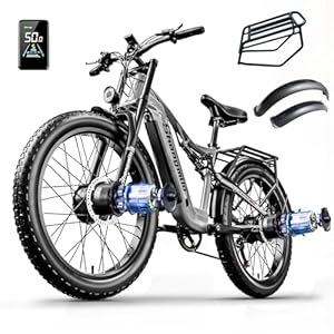 Sheng-Milo Elektrische fiets, 26 inch, volledige ophanging, 48 V, 17,5 Ah accu, 7-speed shifting, elektrische cycling met fat band, mechanische schijfrem, aluminium frame