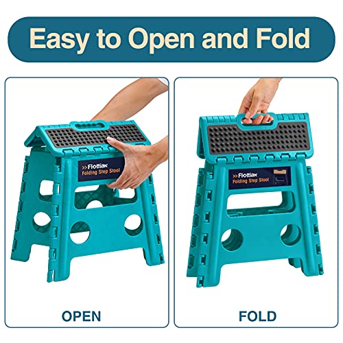 Image of Flottian 13 inch Folding Step Stool for Adults and Kids Holds Up to 300 lbs,Non-Slip Folding Stools with Handle, Compact Plastic Foldable Step Stool for Bathroom,Bedroom, Kitchen Ocean Blue,1PC