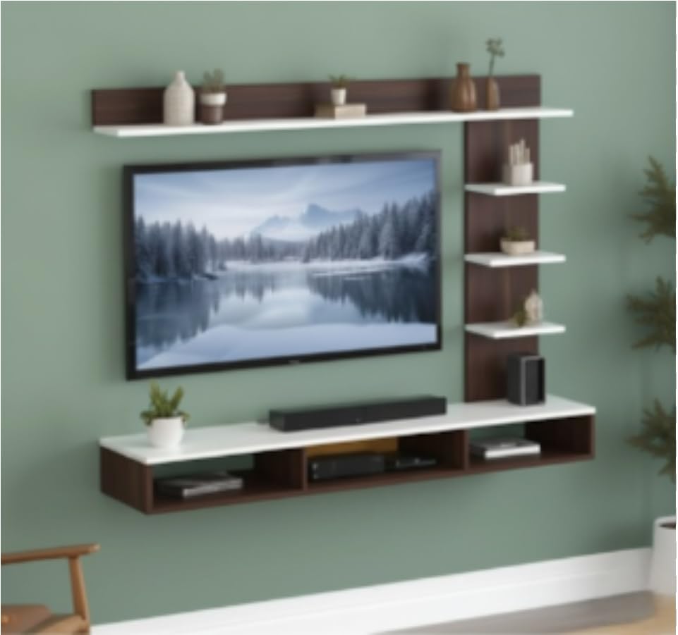 Image of Bros Moon 48 inch MDF C Shaped Wall Mounted TV Unit, Floating Cabinet, Suitable Upto 48 inches Tv (Wenge White)