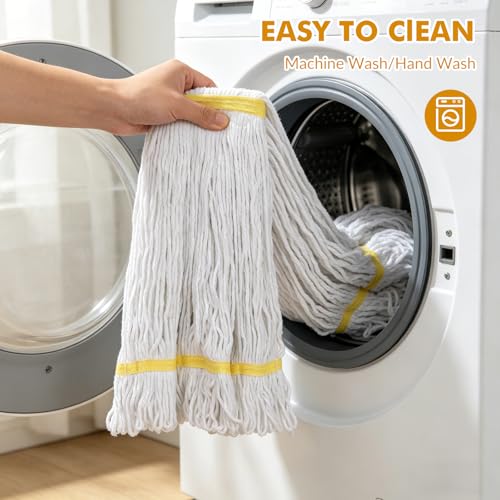 Image of Commercial Mop Heavy Duty Industrial Mop- 3 Extra Large Cotton Looped Heads, 61 inch Aluminum Handle Mops for Concrete /Tile /Garage Floors-Home, Kitchen