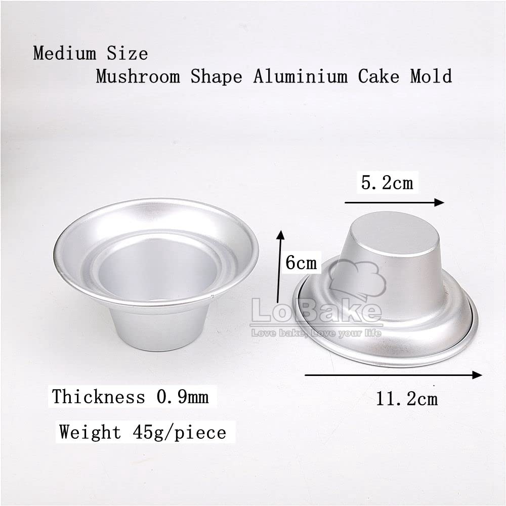 LoBake 5pcs 3 Sizes Round Mushroom Shape Aluminium Pudding Mold Muffin Cup Cake Tart Coconut Tarts Jelly Tin DIY Baking Tools (Medium Size)