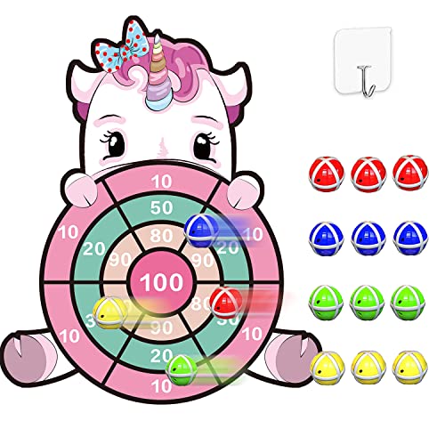 25" Unicorn Gifts for Girls, Dart Board Kids Toys for Age 4-9 with 12 Sticky Balls Girls Gifts for 2-9 Year Old Kids Unicorn Girls Toys Birthday Gifts for Girls Xmas Stocking Fillers for Kids Age 4-9