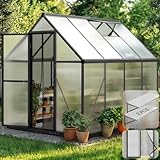 KING BIRD Greenhouse for Outdoors, 7.4x6 FT Polycarbonate Walk-in Green House for Outside, Aluminum Frame UV Resistant Panel Garden Backyard W/ Lockable Mesh Door Roof Vent, 2 Racks, Black