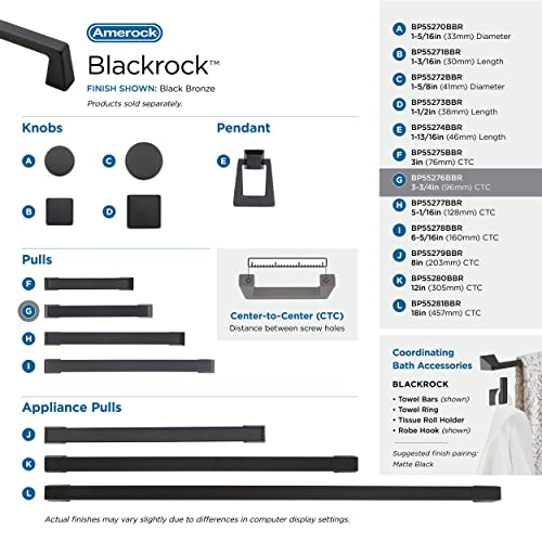 Image of Amerock | Cabinet Pull | Black Bronze | 3-3 /4 inch (96 mm) Center to Center | Blackrock | 1 Pack | Drawer Pull | Drawer Handle | Cabinet Hardware