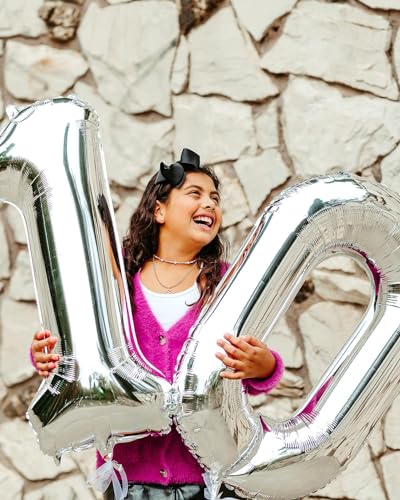 Image of Silver Number Balloon 40 Inch, 0 Number Balloons, 10 20 30 40 50 Numbers Balloon Birthday Decorations, Silver Party Supplies for Women Men
