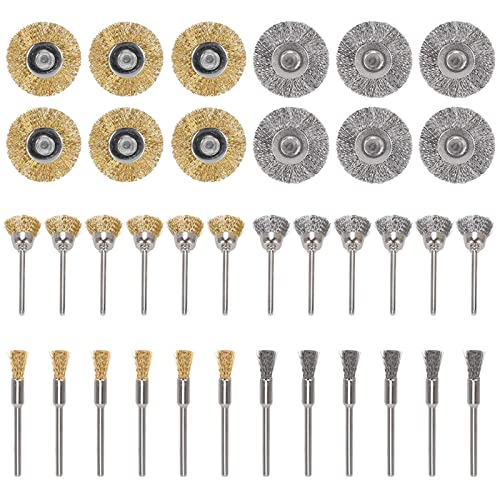 Juego de 36 cepillos de alambre para rueda de alambre, kit de cepillos de alambre de acero para taladro óxido y eliminación de cepillos giratorios de pulido para taladro herramienta rotativa