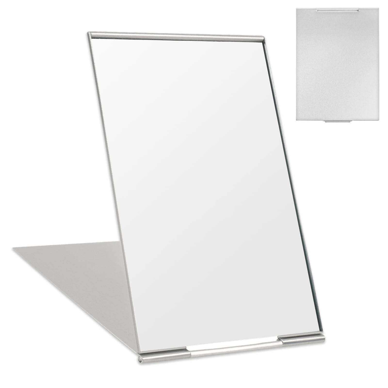 OSDUE Specchio Portatile Pieghevole, Specchi da Tavolo, Specchio per il Trucco Super HD Portatile, Specchio da Viaggio Pieghevole, Specchio Compatto e Tascabile Ideale, Specchio Piccolo, Argento