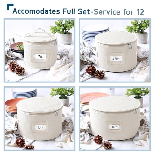 Image of Hearth & Harbor 4 Piece Dish Storage Containers, China Storage, Cream