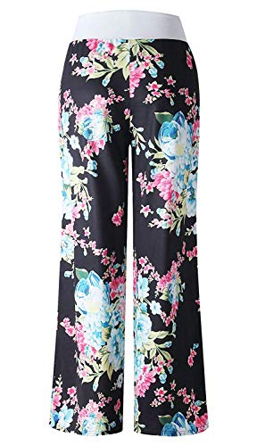Image of Elsofer Women's Comfy Lounge Pants Soft Floral Pajama Pants Loose Drawstring Wide Leg Palazzo Pants for Sleep, Casual Wear