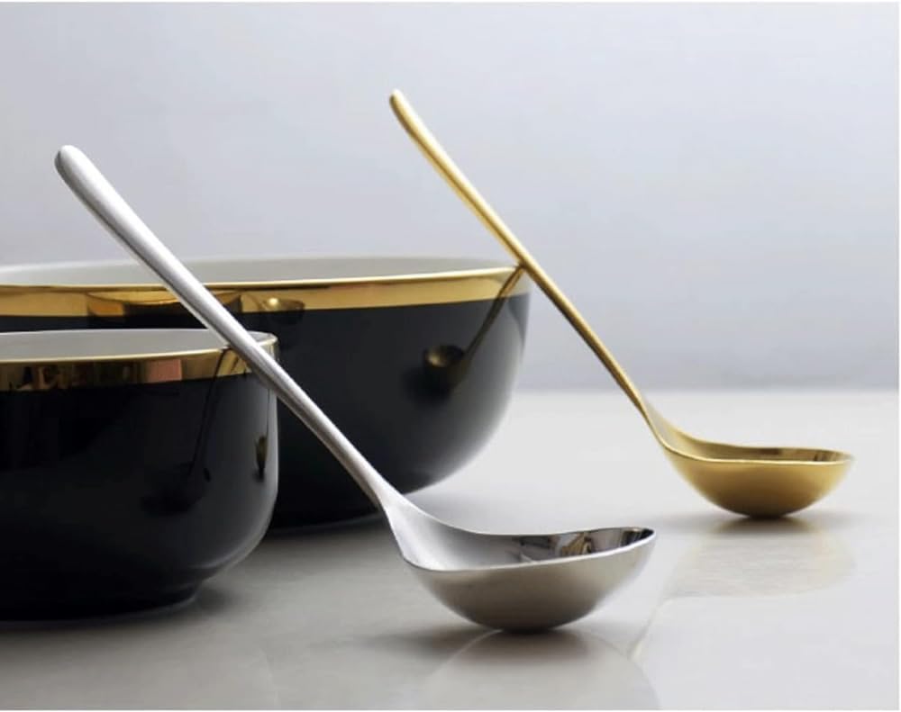 Dessert Spoon,Spoon Coffee Sugar Dessert Cake Ice Cream Soup Antipasto Soup Spoons Stainless Steel Round Spoons Serving Spoon-A