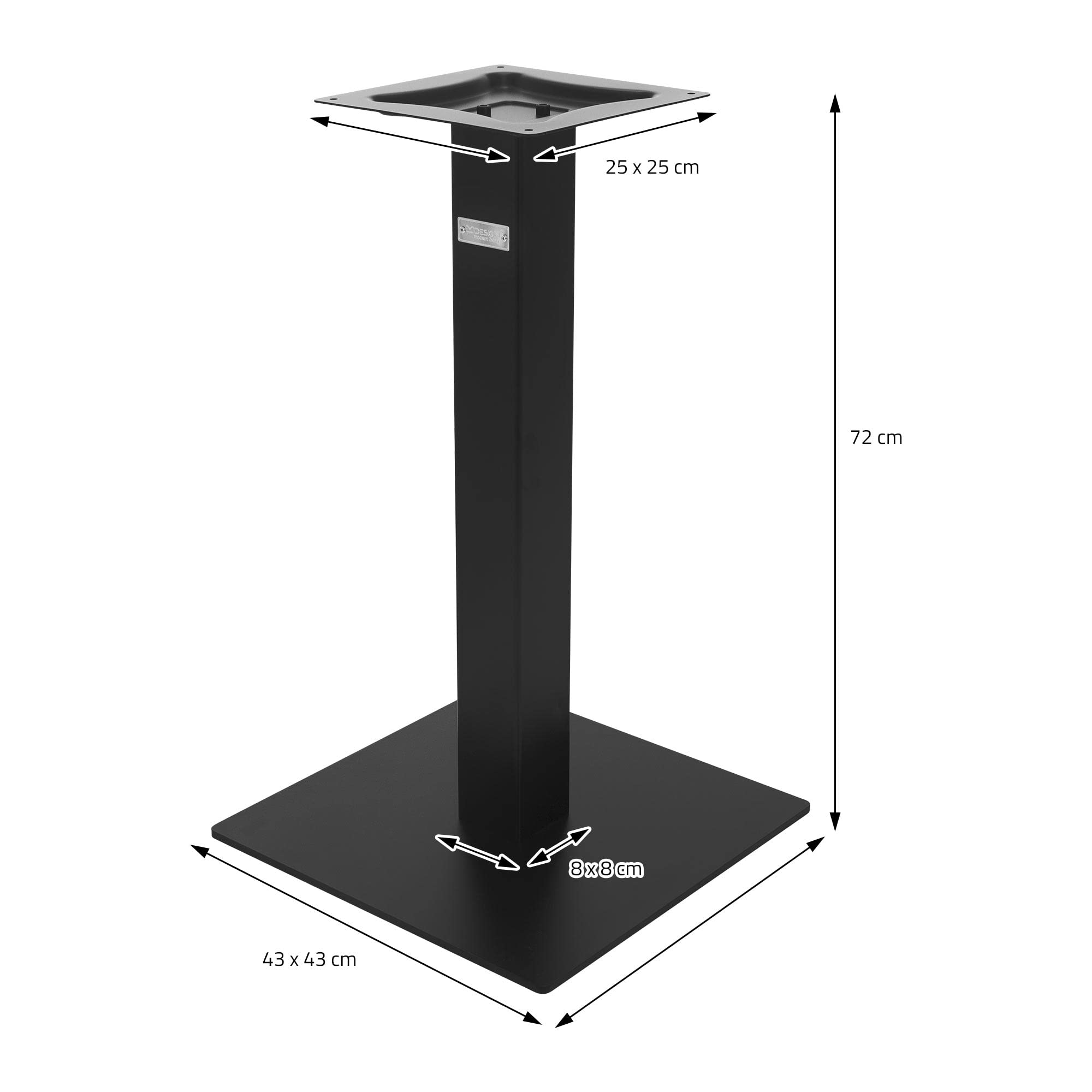 ML-Design Base per Tavolo Piedistallo Altezza 72 cm Telaio in Acciaio Verniciato a Polvere Nero con Piastra di Base Quadrata 43 x 43 cm Struttura per Interni ed Esterni
