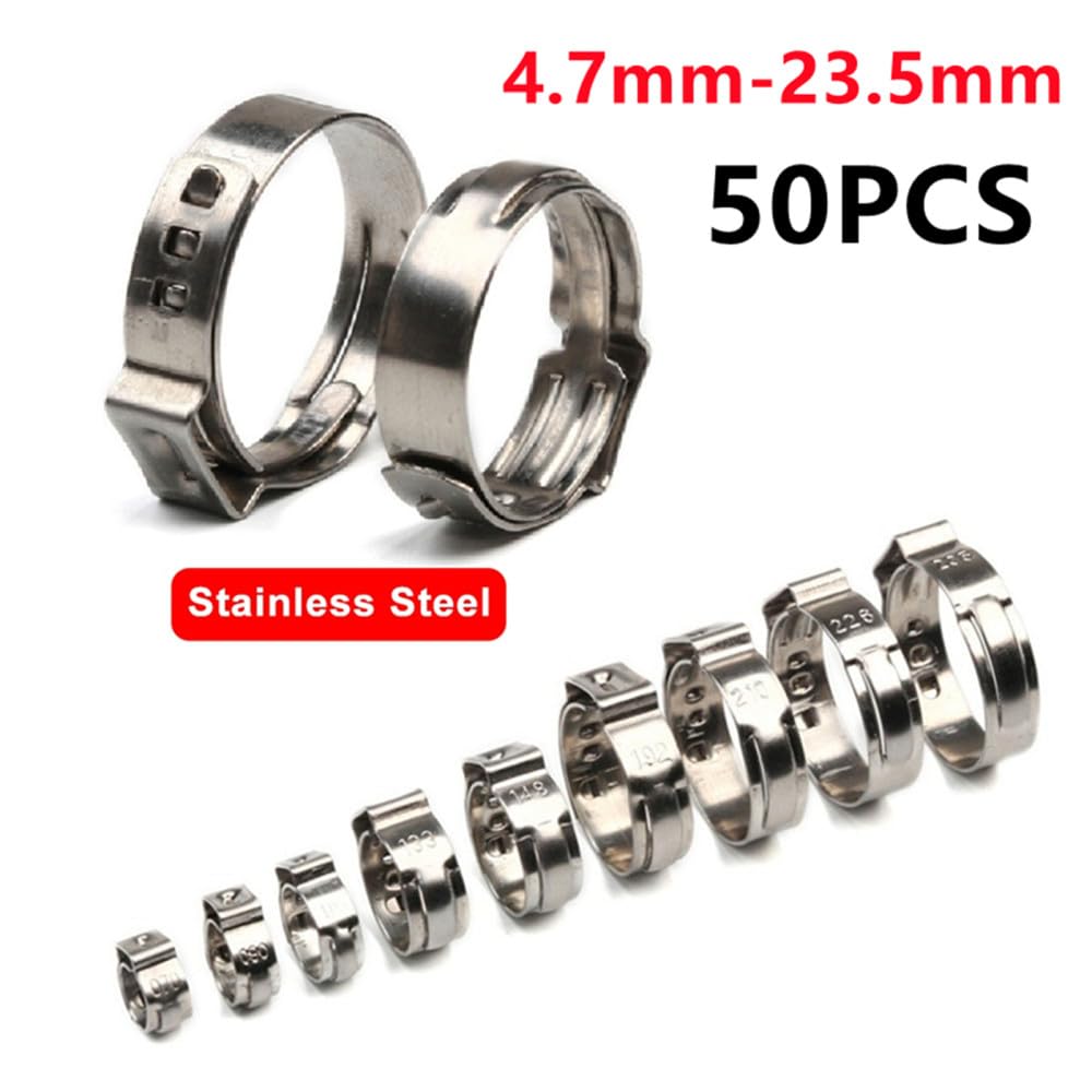 Abrazadera de tubo,Anillos de abrazadera, 50 fascette stringitubo a orecchio singolo 4,7-23,5 mm specifiche multiple kit di assortimento fascette for tubi auricolari in acciaio inossidabile 304,(9.4 1