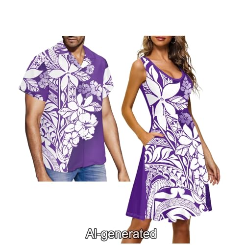 Image of Dreaweet Summer Dresses for Women A-Line Sleeveless Flowy Sun Dresses,Men's Casual Button-Down Shirts,Couple Matching Outfits