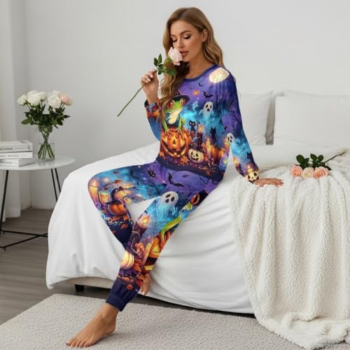 Image of Women's 2 Piece Printed Pajama Set Long Sleeve Sleepwear Set with Long Pants Casual Lounge Sets with Pocket