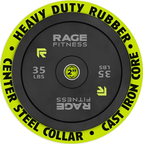 Rage Fitness Olympic Bumper Plates Rubber-Coated Weight Plates with Steel Insert for Strength Training & Home or Commercial Gyms (1045 lb Sold Individually)