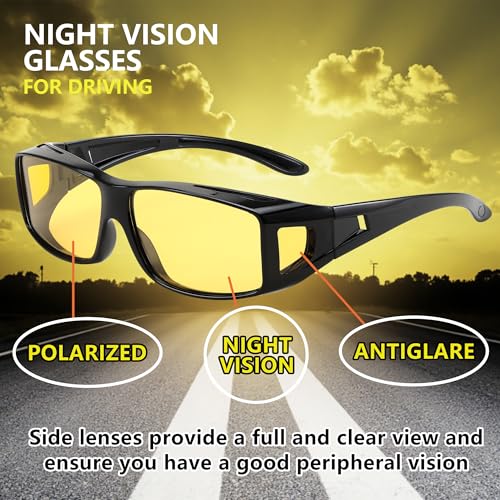 FEISEDY Night Driving Fit Over Glasses Sunglasses for Men Women,Polarized Wrap Around Yellow Sunglasses UV400 B2593