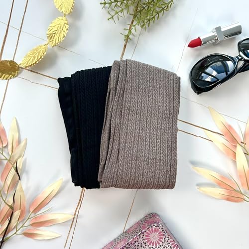 Millennials In Motion Taupe Ribbed Cable Knit Sweater Tights Thick Winter Warm Coffee Knitted Kawaii Leggings Cozy Cotton Thermal Knit Swedish Stockings (Brown)