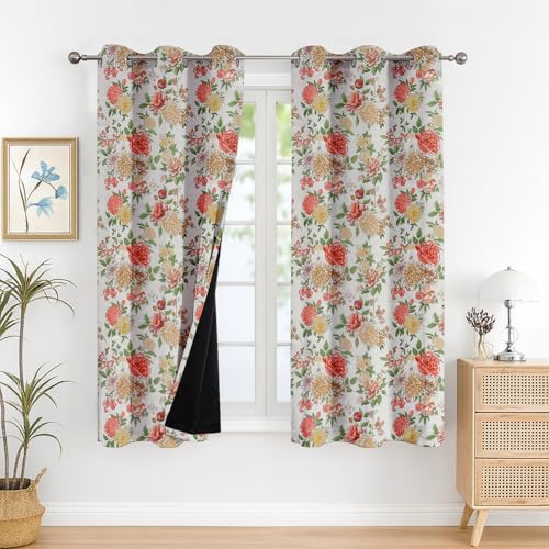 Image of Cloth Fusion Printed 100% Blackout Window Curtains 5 Feet Long Set of 2, Room Darkening Parda with Stainless Steel Grommets for Home Decor (5x4.5 Feet, Lush Blooms)