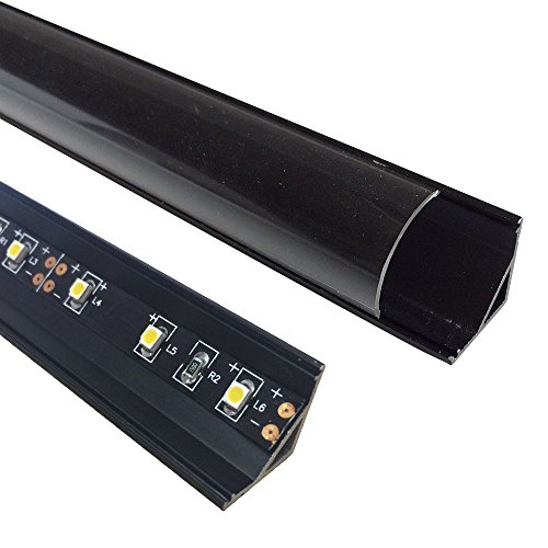 LightingWill Clear LED Aluminum Channel V Shape Corner Mounted 3.3Ft/1M 5 Pack Anodized Black Profile for <12mm 5050 3528 LED Flex/Hard Strip Lights with Covers, End Caps, and Mounting Clips TP-V02B5 - Thumbnail 6