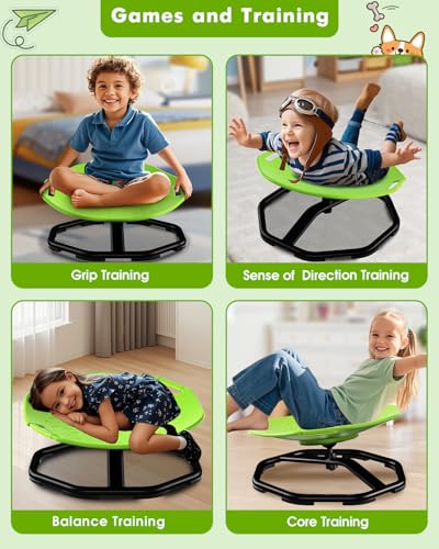 Image of Spinning Chair with Safety Handles for Autistic Kids, Sensory Swivel Chair, Sensory Toys for Kid with ADHD Autism, Sit and Spin Toys for Children Christmas Birthday Gifts for Toddlers Kids - Green