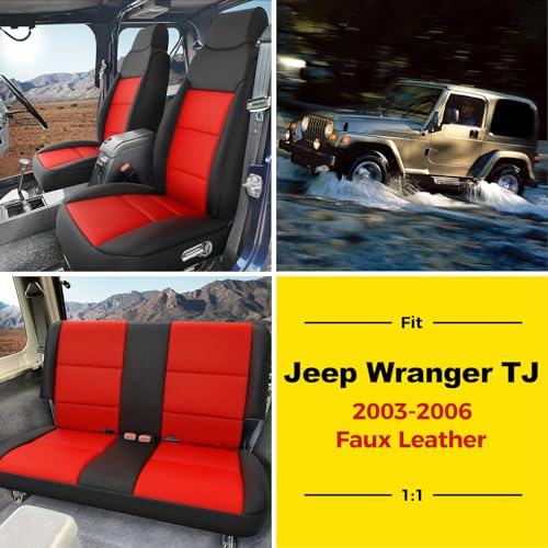 Image of GIANT PANDA Wrangler Seat Covers Custom Fit for Jeep Wrangler,Premium Waterproof Faux Leather,Red,2013-2017 JK 4Dr 2016 2015 2014 Full Set