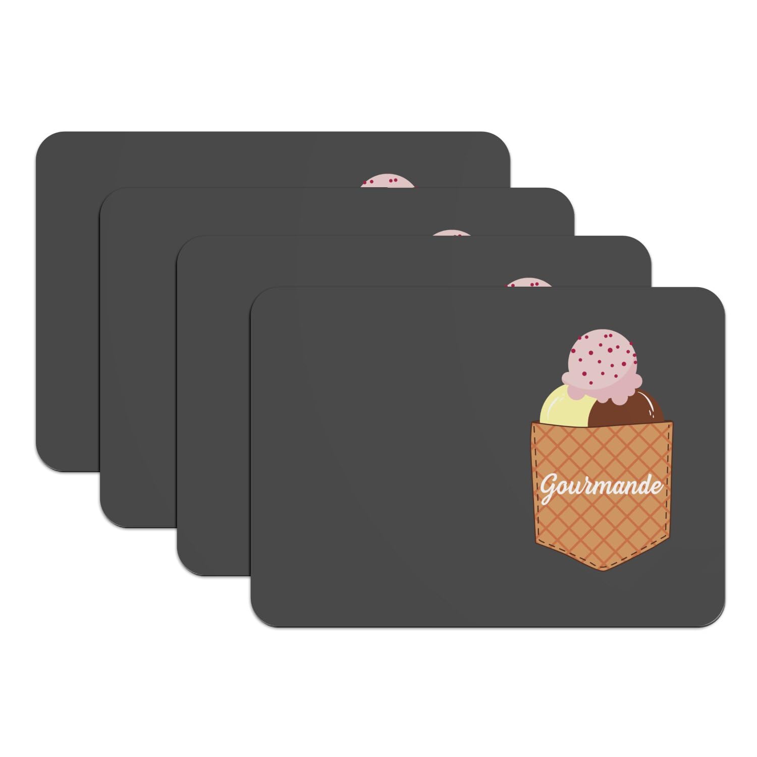 Sets de table caoutchouc noir anti-tache motif poche surprise dessert