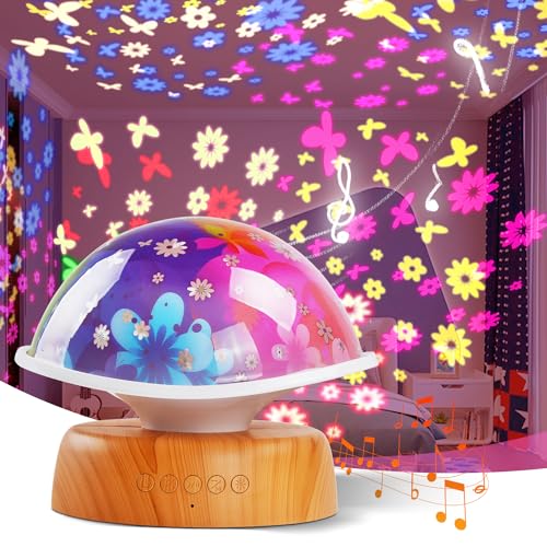 TechKen Projektor Nachtlicht für Kinder,Nachttischlampe Mondlicht, Kids Mushroom LED Projektion Phantom Licht mit Bluetooth-Lautsprecher Umgebungslicht Polarlicht Lampe Nordlicht Projektor Lampe