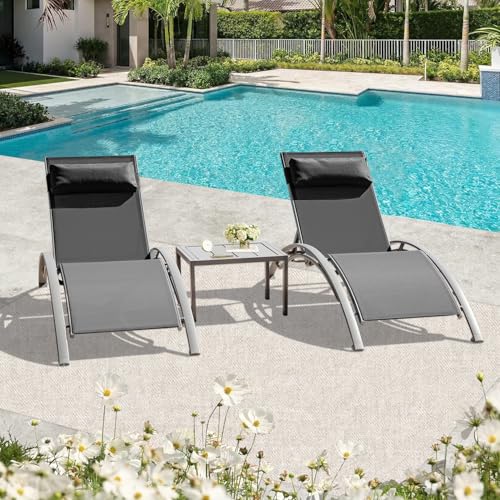 Domi Pool Lounge Chairs Set of 3, Adjustable Aluminum Outdoor