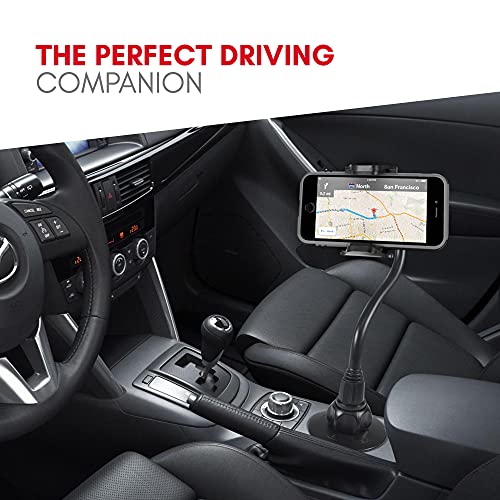 Macally Car Cup Holder Phone Mount - 8” Long Flexible Gooseneck Cell Phone Holder Car Cup Holder With 360° Adjustable Holder - Universal Cup Phone Holder Fits With/Without Case Up To 4.1” Wide #TOP4
