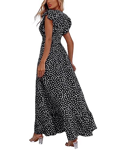 LYANER Women's Floral Print V Neck Ruffle Cap Sleeve Ruffle Hem Flowy Midi Dress2