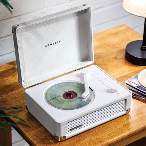 Image of Crosley CR3505A-WS Cruiser Retro Portable CD Player with Stereo Bluetooth Speakers and FM Radio, White Sand