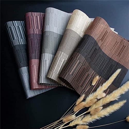 Image of YELONA Dining Table Placemats Set of 8 - Heat-Resistant, Non-Slip, Washable & Stain Resistant Woven PVC Vinyl Table Mats for Kitchen & Dining - 45 x 30 cm, Peach