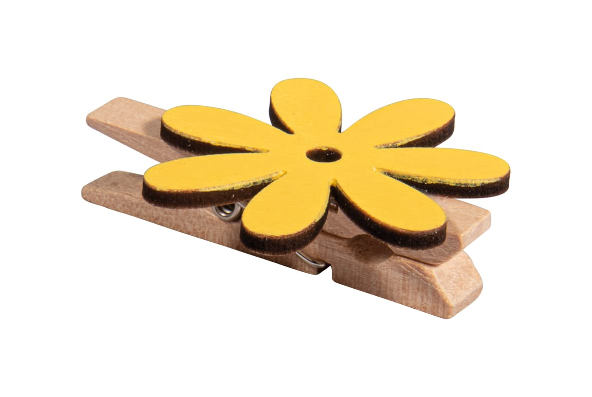 Rayher Set of Six Wooden Pegs with Flower and Butterfly Design, Wood Peg for Paper Crafts, Photos, and Scrapbooking, 4-5cm, 46681000