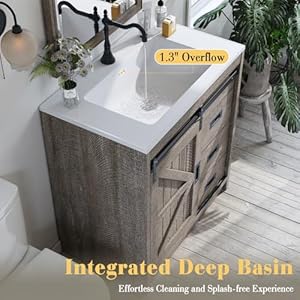31" Farmhouse Sliding Barn Door Bathroom Vanity with Sink Combo, Bathroom Vanity Cabinet with Drawers & Metal Handles, Freestanding, Gray 31 Farmhouse Sliding Barn Door Bathroom Vanity with Sink Combo Bathroom Vanity Cabinet with Drawers Metal Handles Freestanding Gray