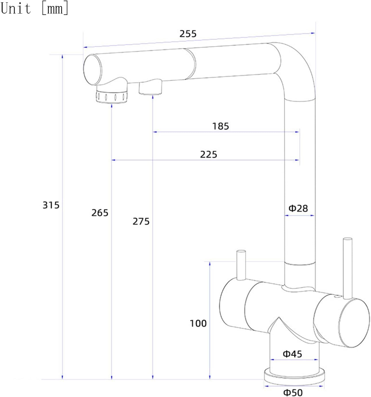 Grifo de Cocina de 3 vías con Manguera rociadora extraíble, Grifo de Fregadero de Agua filtrada de ósmosis inversa, Doble manija, Blanco Enterprise