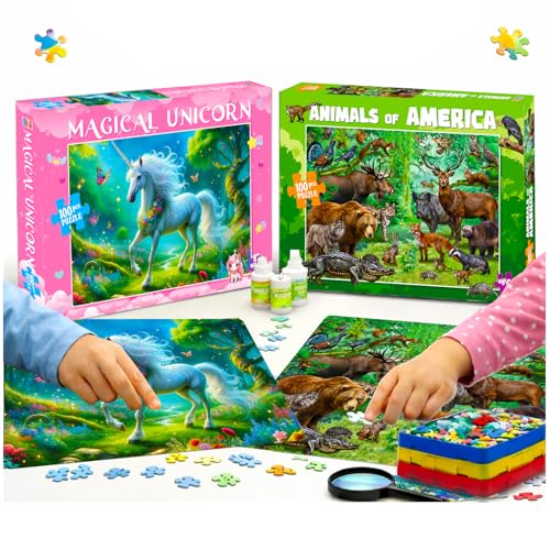Image of Castle Jigsaw Puzzles for Kids and Childrens - Realistic Illustration Challenging Brain Booster Gifts, Fun and Creative Fun Game - Ages 5+ (500 Pcs) (Unicorn + Animal)