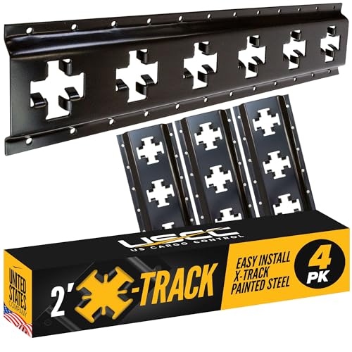 Image of US Cargo Control X Track Rails (4-Pack), 2 FT Black X-Track Rail for Trailers, Pickup Trucks, Garages, and Sheds - Use with E-Track Straps for Vertical and Horizontal Alignment
