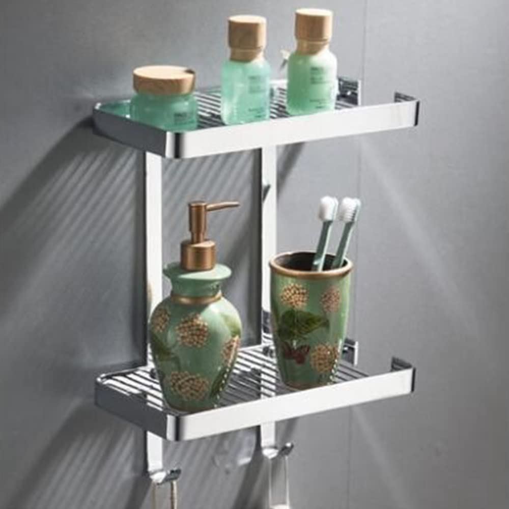 Bathroom Corner Shower Caddy Organizer Shelf with Soap Dish Shampoo Storage Rack Draining Basket and Hook Wall Mounted