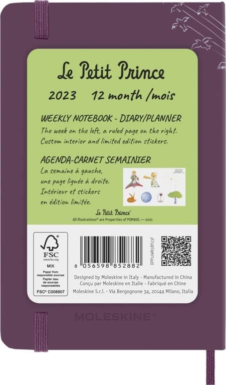 Moleskine Weekly Planner 2023, 12-Month Monthly Diary, Limited Edition Le Petit Prince, Weekly Planner With Hard Cover And Elastic Closure, Pocket Size 9 x 14 cm, Color Violet